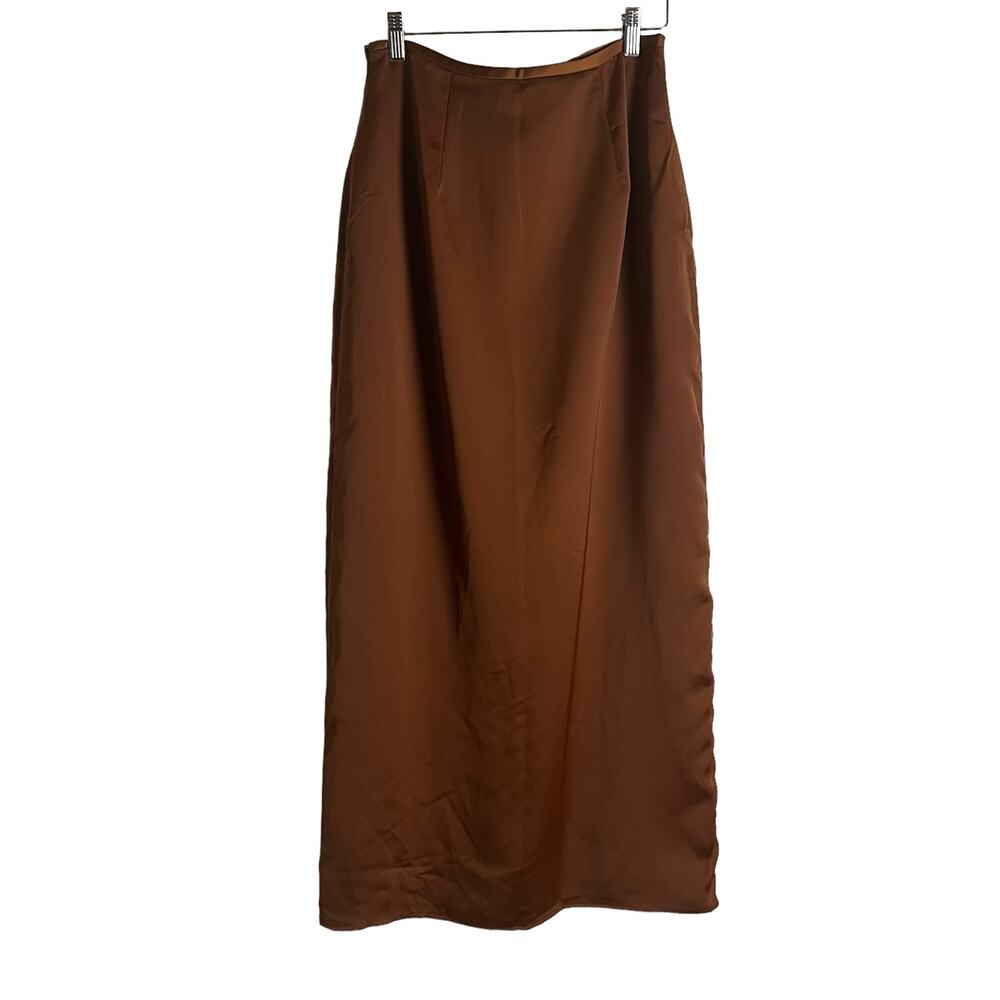 Club Monaco Trycia Brown Slit Satin Bias Midi Skirt Size 6 - Picture 14 of 14